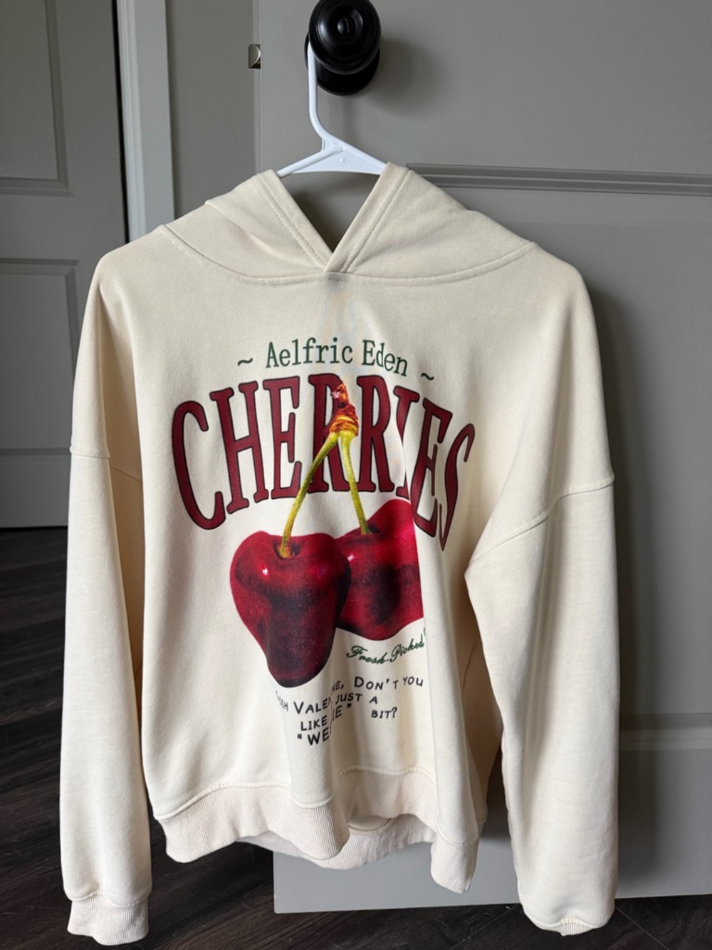 Aelfric Eden Cream Hoodie with Red Cherry Graphic